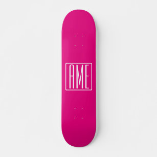 3 Initials Monogram   White On Hot Pink Skateboard