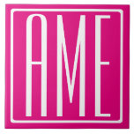 3 Initials Monogram | White On Hot Pink Tile<br><div class="desc">Cool & modern.</div>
