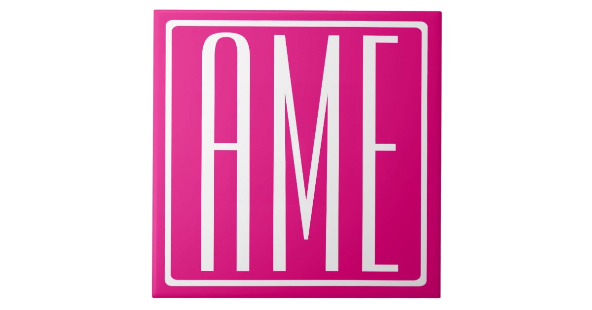 3 Initials Monogram White On Hot Pink Tile Zazzle.co.nz