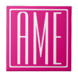 3 Initials Monogram | White On Hot Pink Tile<br><div class="desc">Cool & modern.</div>