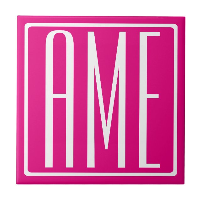 3 Initials Monogram | White On Hot Pink Tile (Front)