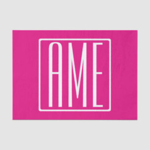 3 Initials Monogram White On Hot Pink Tissue Paper
