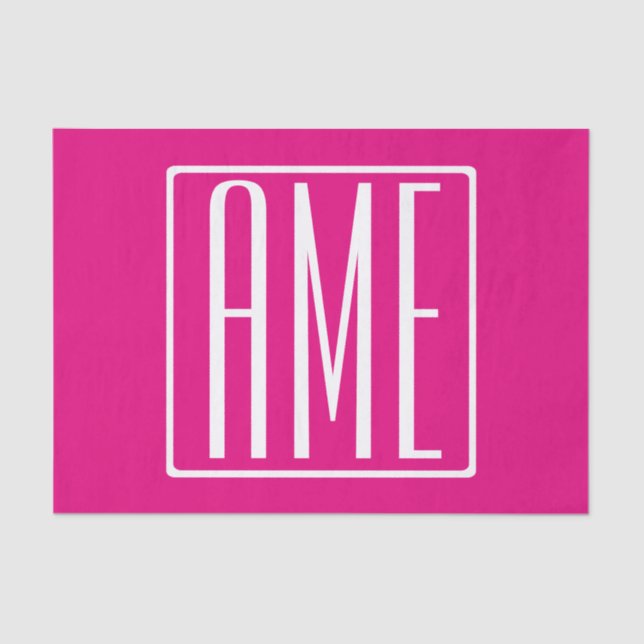 3 Initials Monogram | White On Hot Pink Tissue Paper (Front)