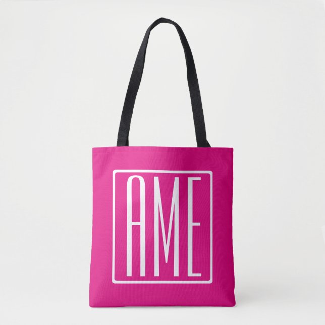 3 Initials Monogram | White On Hot Pink Tote Bag (Front)