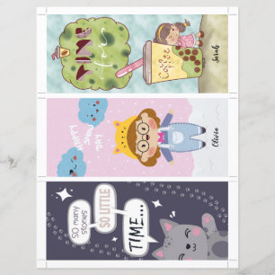 3 Kawaii Illustrated Bookmarks with editable text