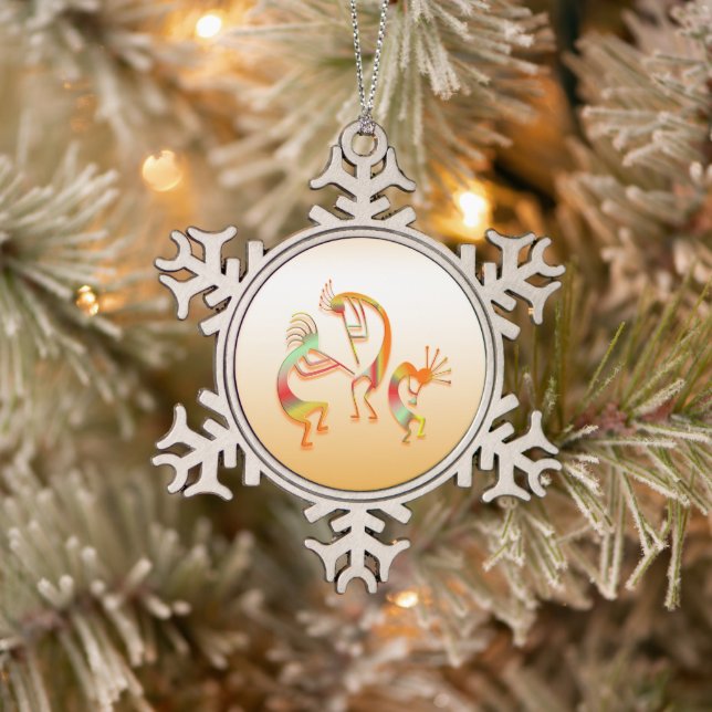 3 Kokopelli #51a Snowflake Pewter Christmas Ornament (Tree)