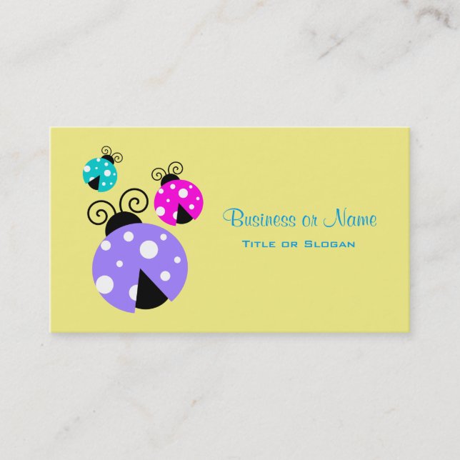 3 Ladybugs in Purple Pink and Blue Business Card (Front)