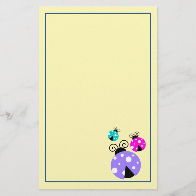 3 Ladybugs in Purple Pink and Blue Stationery (Front)