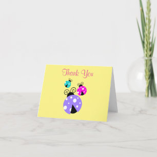3 Ladybugs in Purple Pink and Blue Thank You Card