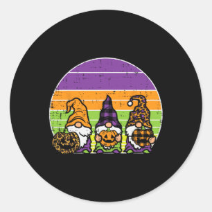 3 Leopard Plaid Gnomes Pumpkin Retro Halloween Cos Classic Round Sticker