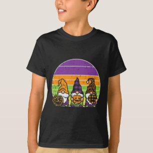 3 Leopard Plaid Gnomes Pumpkin Retro Halloween Cos T-Shirt