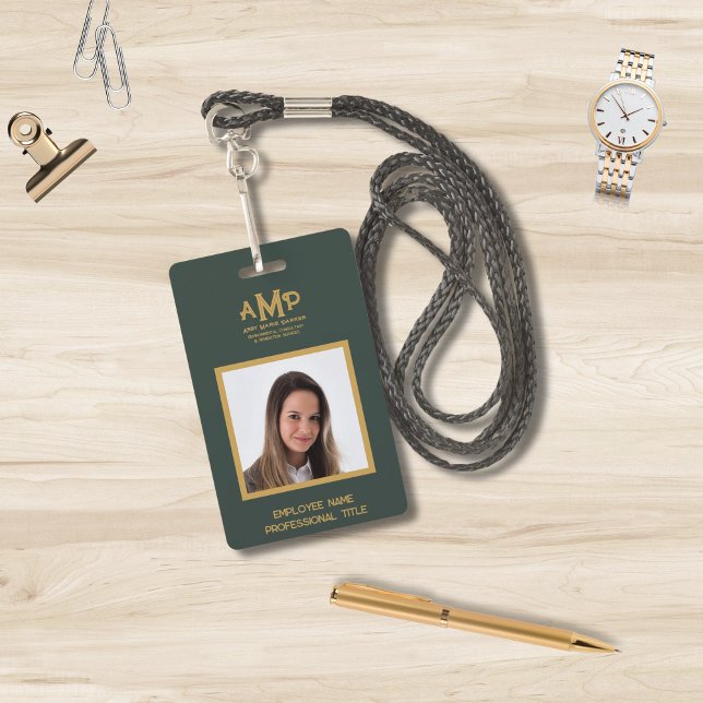 3-Letter Gold Monogram Logo on Dark Green ID Badge (Creator Uploaded)