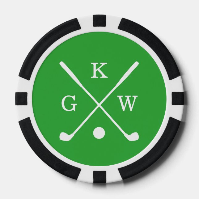3-Letter Golf Clubs Green Monogram Poker Chips (Front)
