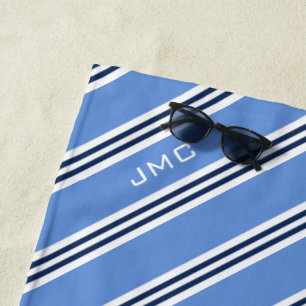 3-Letter Monogram Blue Stripes Beach Towel