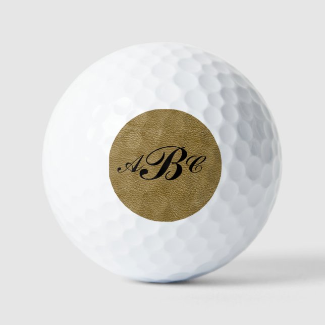 3 Letter Monogram Initial Beige Brown Leather Look Golf Balls (Front)
