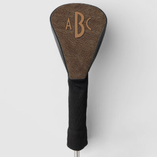 3 Letter Monogram Initial Beige Brown Leather Look Golf Head Cover