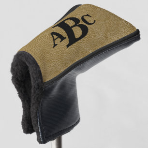 3 Letter Monogram Initial Beige Brown Leather Look Golf Head Cover