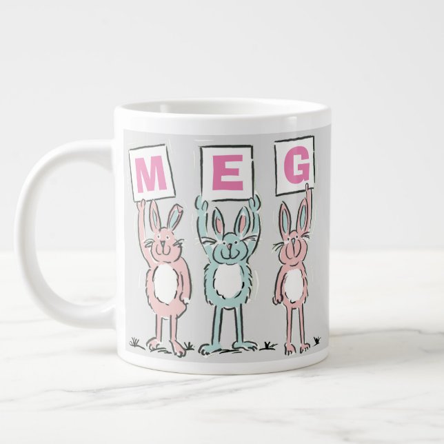 3 Letter Name Fun Rabbits Design Large Coffee Mug (Left)