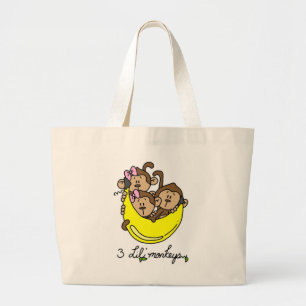 3 Li'l Monkeys Tshirts and Gifts Large Tote Bag