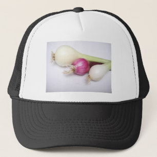 3 lila und weisse Zwiebeln Trucker Hat