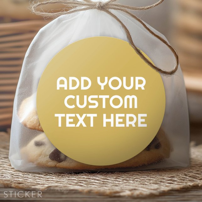 3 Lines of Text - Make It Yours Custom Gold White Classic Round Sticker (Custom Text Sticker - Low Minimum Promotional Product)