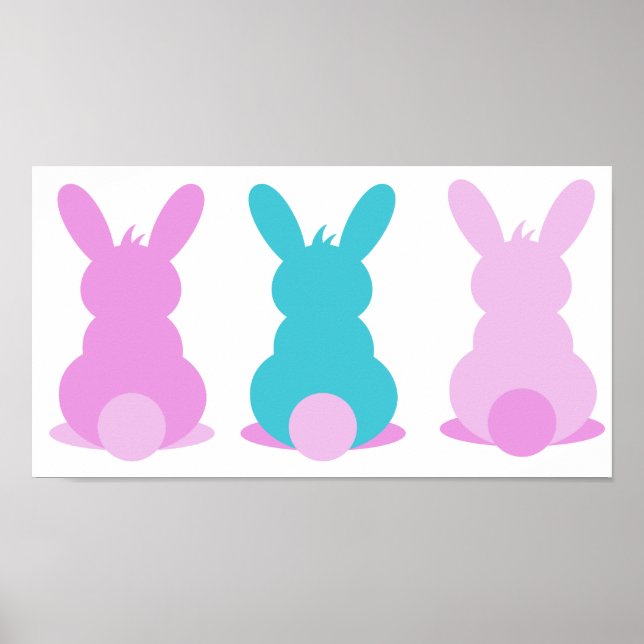 3 litlle bunnies in pastel colours poster (Front)