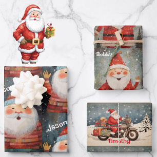 3 Little Boys Add Names Santa Claus Christmas Wrapping Paper Sheet