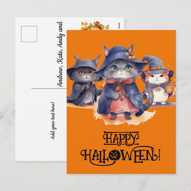 3 Little Cat Wiches - Happy Halloween Holiday Postcard (Front/Back)