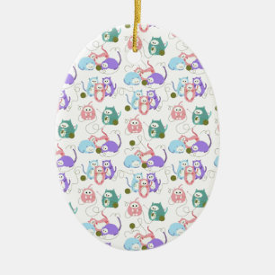 3 Little Kittens Knitting! Ceramic Tree Decoration