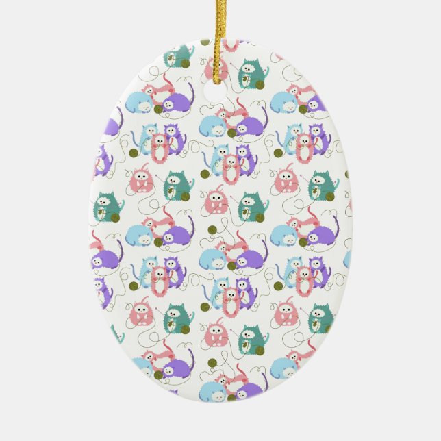 3 Little Kittens Knitting! Ceramic Tree Decoration (Front)