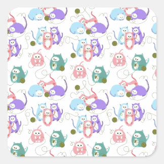 3 Little Kittens Knitting! Square Sticker