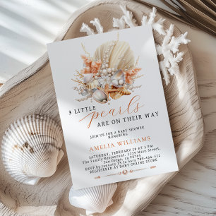 3 Little Pearls are on Their Way Baby Shower Invitation