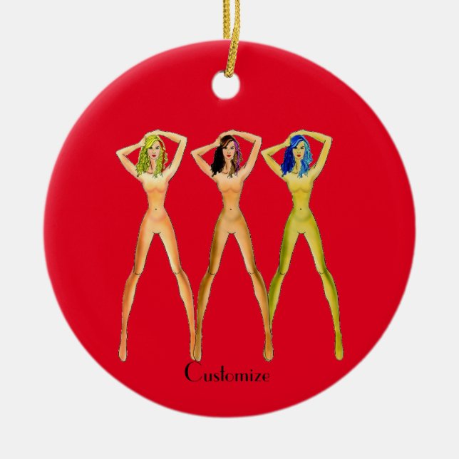 3 long-legged Ladies Standing Thunder_Cove Ceramic Tree Decoration (Front)