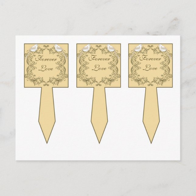 3 Love Birds Brown/Tan Wedding Cup Cake Picks Postcard (Front)
