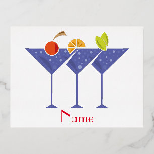 3 Martini Cocktails Thunder_Cove Foil Holiday Postcard