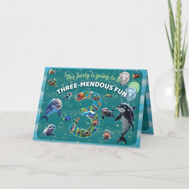 3-mendous Party Custom Folded Horizontal Invite (Front)