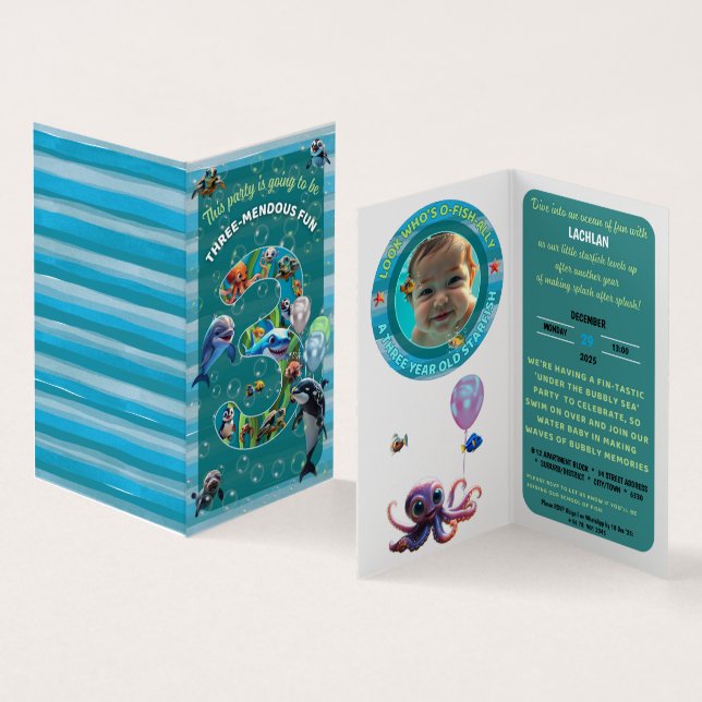 3-Mendous Party Custom Vertical Birthday Invite (Inside and Outside)