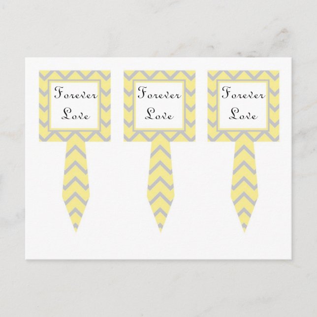 3 Modern Chevron Yellow/Grey Cup Cake Picks Postcard (Front)