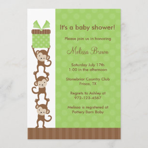 3 Monkeys Green Baby Shower Invitation