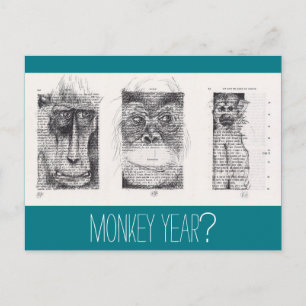 3 Monkeys Unconventional Chinese New Year Zodiac P Holiday Postcard