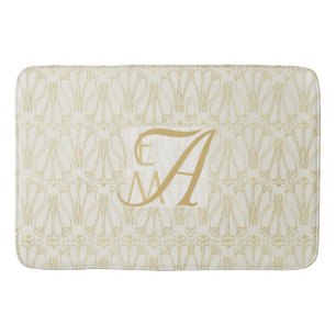 3 Monogram Art Deco Gold Cream Newlyweds Decor Bath Mat