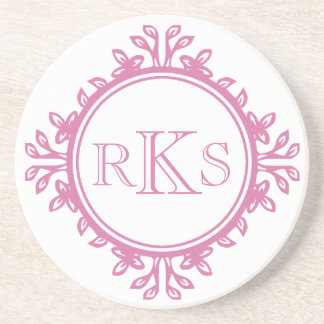 3 monogram royal letter pink white leaf border coaster
