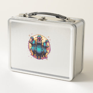 3 Moo Deng Moon Howling Moo Deng Hippo Meme Men Wo Metal Lunch Box