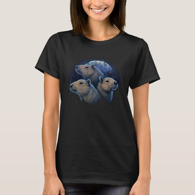 3 Moon Capybaras  Graphic Capibara Rodent T-Shirt (Front)