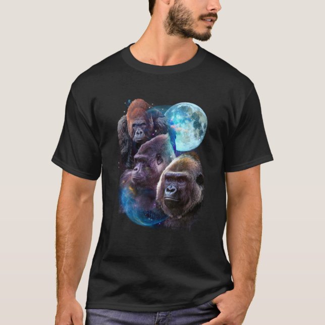 3 Moon Gorilla Funny Zoo Animal Lover Humour Monke T-Shirt (Front)
