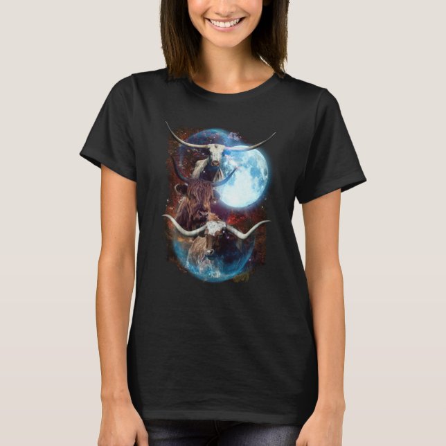 3 Moon Longhorn Cattle Bison Animal T-Shirt (Front)