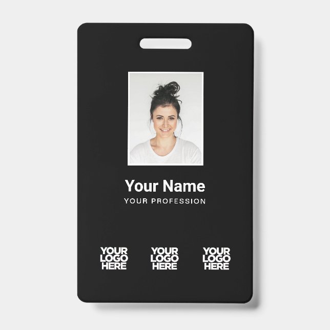 3 Multiple Logos Employee Photo, Bar Code , Name B ID Badge (Front)