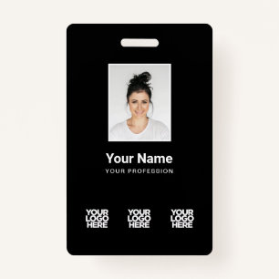 3 Multiple Logos Employee Photo, Bar Code , Name B ID Badge