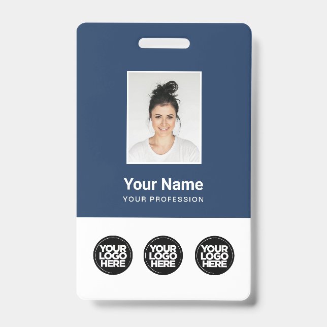 3 Multiple Logos Employee Photo, Bar Code , Name ID Badge (Front)