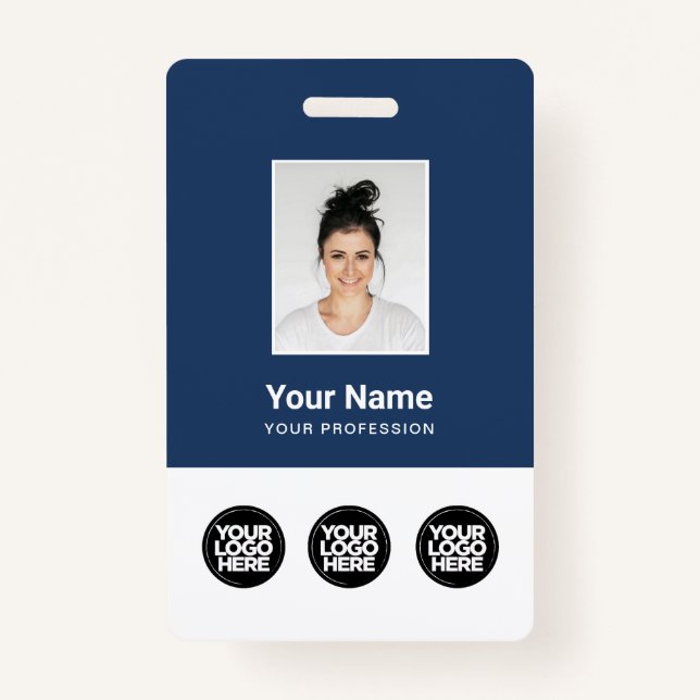 3 Multiple Logos Employee Photo, Bar Code , Name ID Badge (Front)